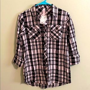 Justice Button Down Plaid Shirt🖤🤍